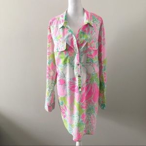 NWT Lilly Pulitzer Captiva Tunic in Flamingo Pink “Don’t give a cluck” size S